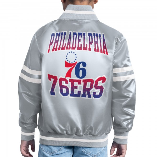 Подростковая Philadelphia 76ers Starter Gray Comic-Style Satin Full-Snap Varsity Jacket