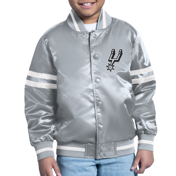 Подростковая San Antonio Spurs Starter Gray Comic-Style Satin Full-Snap Varsity Jacket