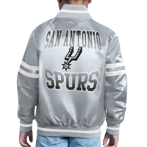 Подростковая San Antonio Spurs Starter Gray Comic-Style Satin Full-Snap Varsity Jacket