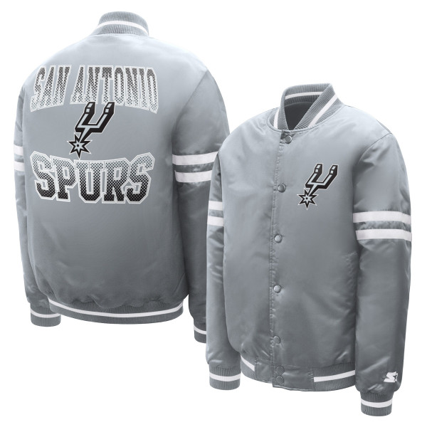 Подростковая San Antonio Spurs Starter Gray Comic-Style Satin Full-Snap Varsity Jacket
