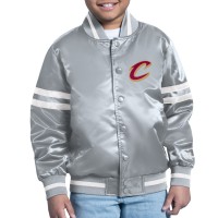 Подростковая Cleveland Cavaliers Starter Gray Comic-Style Satin Full-Snap Varsity Jacket