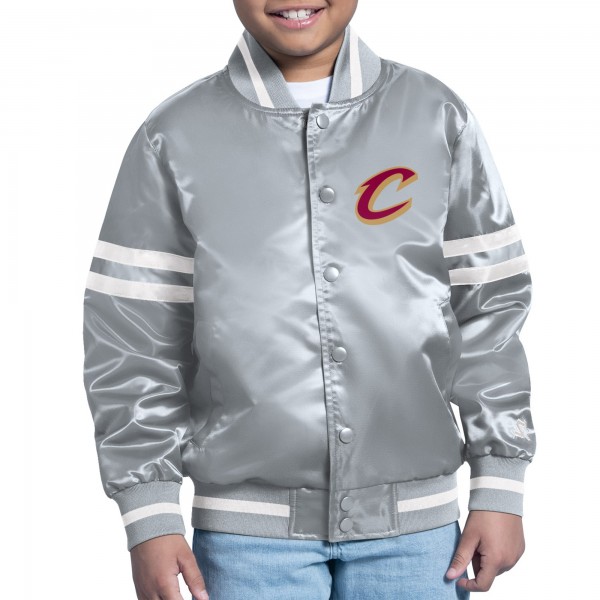 Подростковая Cleveland Cavaliers Starter Gray Comic-Style Satin Full-Snap Varsity Jacket