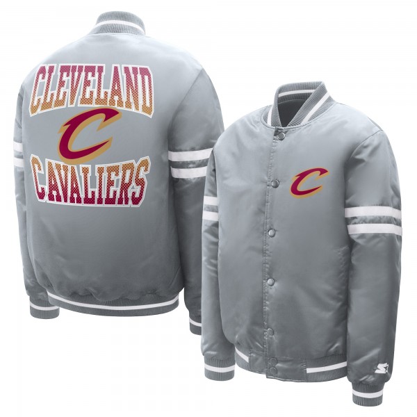 Подростковая Cleveland Cavaliers Starter Gray Comic-Style Satin Full-Snap Varsity Jacket