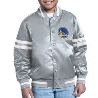 Подростковая Golden State Warriors Starter Gray Comic-Style Satin Full-Snap Varsity Jacket