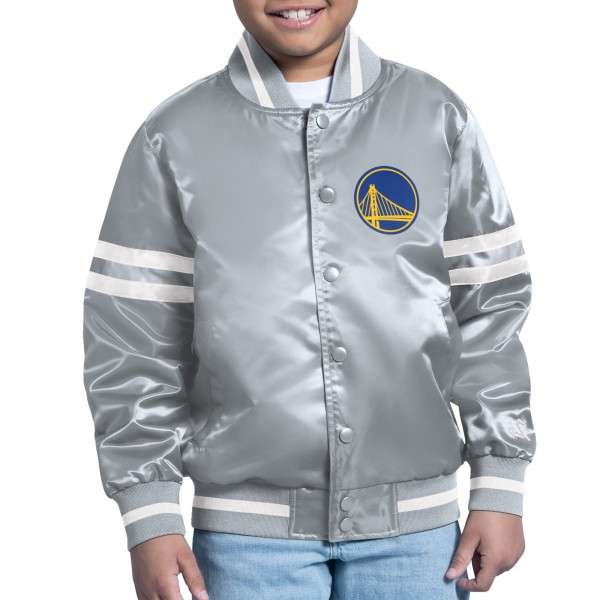 Подростковая Golden State Warriors Starter Gray Comic-Style Satin Full-Snap Varsity Jacket