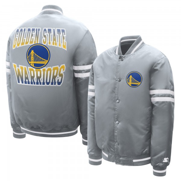 Подростковая Golden State Warriors Starter Gray Comic-Style Satin Full-Snap Varsity Jacket