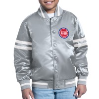 Подростковая Detroit Pistons Starter Gray Comic-Style Satin Full-Snap Varsity Jacket