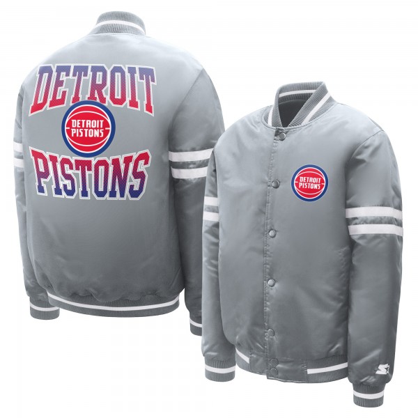 Подростковая Detroit Pistons Starter Gray Comic-Style Satin Full-Snap Varsity Jacket