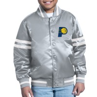 Подростковая Indiana Pacers Starter Gray Comic-Style Satin Full-Snap Varsity Jacket