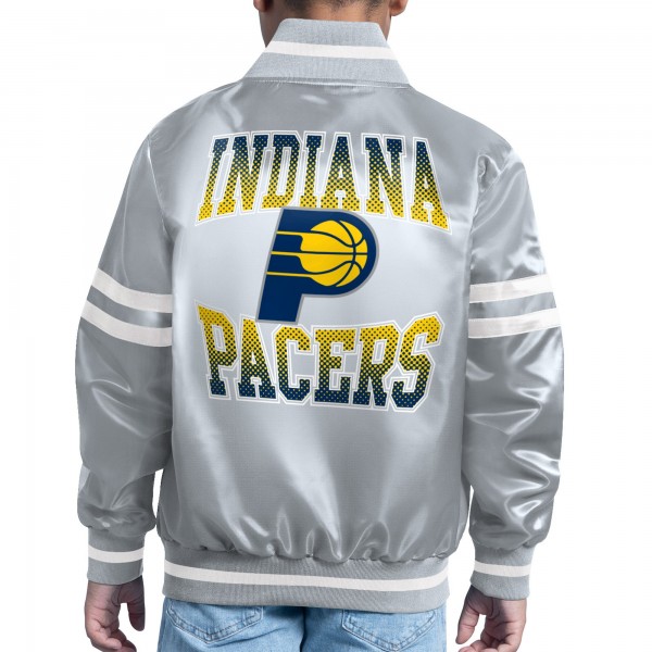Подростковая Indiana Pacers Starter Gray Comic-Style Satin Full-Snap Varsity Jacket