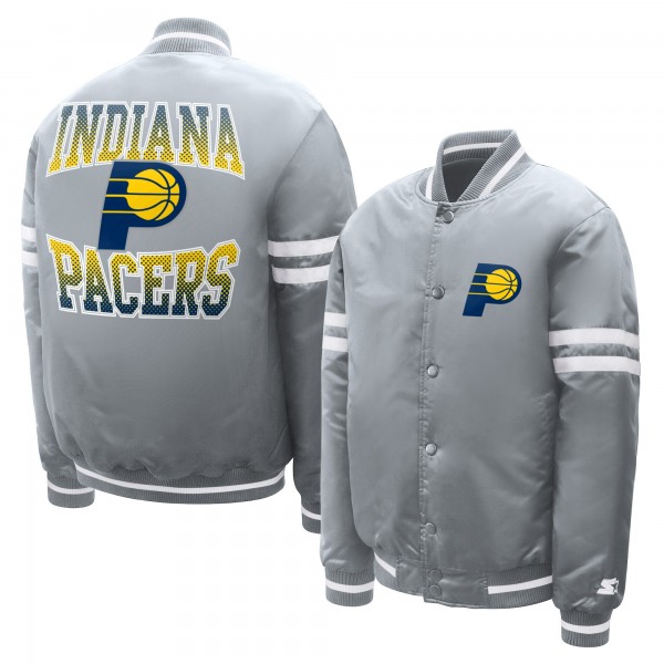 Подростковая Indiana Pacers Starter Gray Comic-Style Satin Full-Snap Varsity Jacket