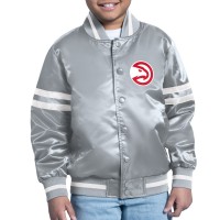 Подростковая Atlanta Hawks Starter Gray Comic-Style Satin Full-Snap Varsity Jacket