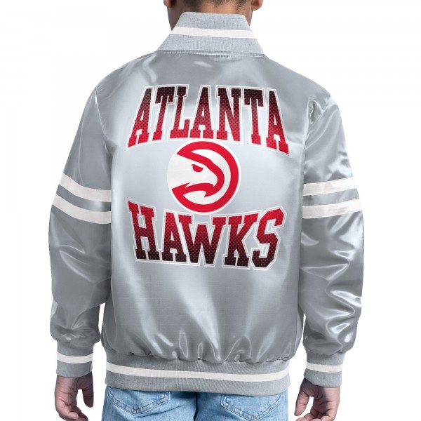 Подростковая Atlanta Hawks Starter Gray Comic-Style Satin Full-Snap Varsity Jacket