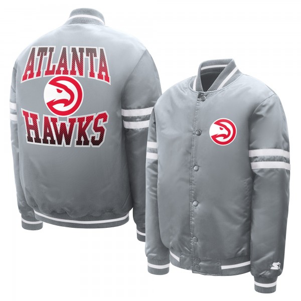 Подростковая Atlanta Hawks Starter Gray Comic-Style Satin Full-Snap Varsity Jacket