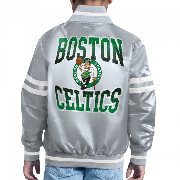 Подростковая Boston Celtics Starter Gray Comic-Style Satin Full-Snap Varsity Jacket