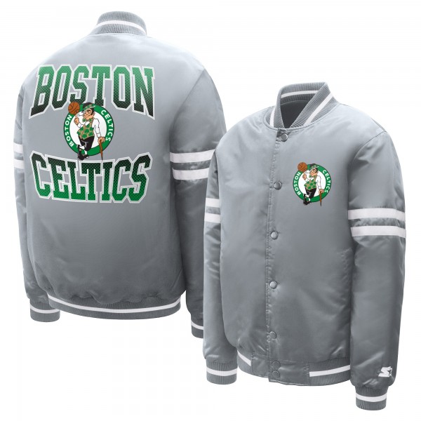 Подростковая Boston Celtics Starter Gray Comic-Style Satin Full-Snap Varsity Jacket