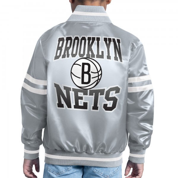Подростковая Brooklyn Nets Starter Gray Comic-Style Satin Full-Snap Varsity Jacket