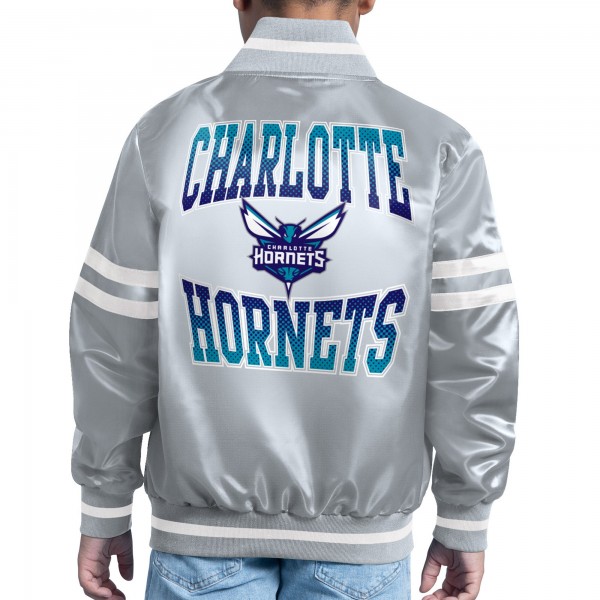 Подростковая Charlotte Hornets Starter Gray Comic-Style Satin Full-Snap Varsity Jacket