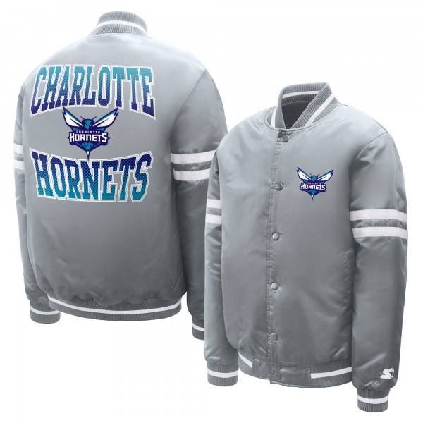 Подростковая Charlotte Hornets Starter Gray Comic-Style Satin Full-Snap Varsity Jacket