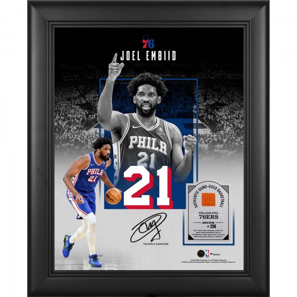 Joel Embiid Philadelphia 76ers Facsimile Signature Fanatics Authentic Framed 11 x 14 Showcase Collage with a Piece of Game-Used Basketball - Limited Edition of 250