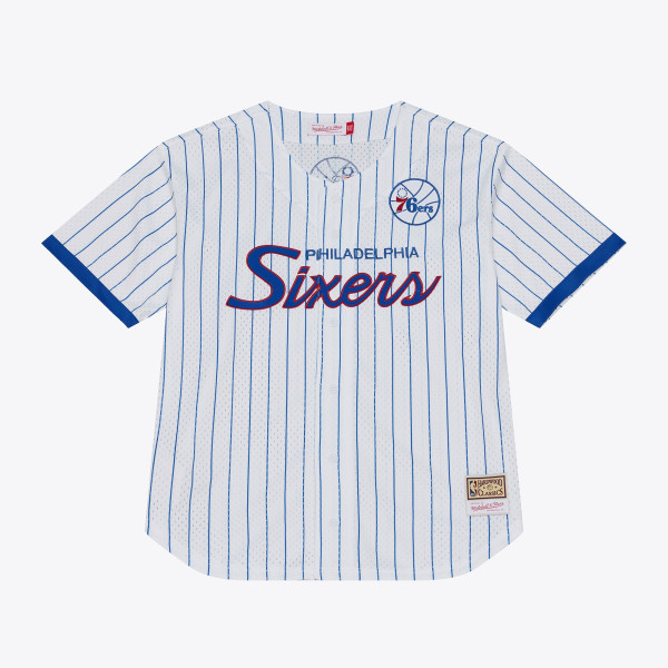 Джерси Philadelphia 76ers Mitchell & Ness White Head Coach Pinstripe Mesh Full-Button Baseball