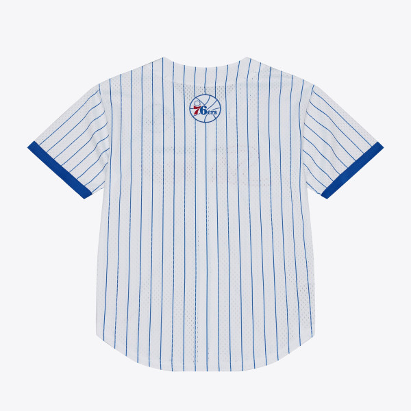 Джерси Philadelphia 76ers Mitchell & Ness White Head Coach Pinstripe Mesh Full-Button Baseball