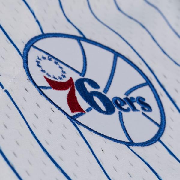 Джерси Philadelphia 76ers Mitchell & Ness White Head Coach Pinstripe Mesh Full-Button Baseball