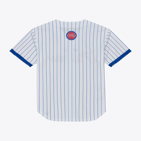 Detroit Pistons Mitchell & Ness White Head Coach Pinstripe Mesh Full-Button Baseball Jersey
