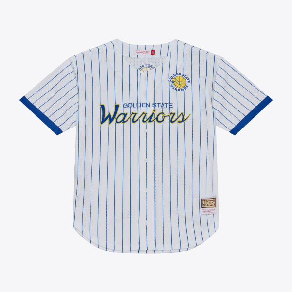 Джерси Golden State Warriors Mitchell & Ness White Head Coach Pinstripe Mesh Full-Button Baseball