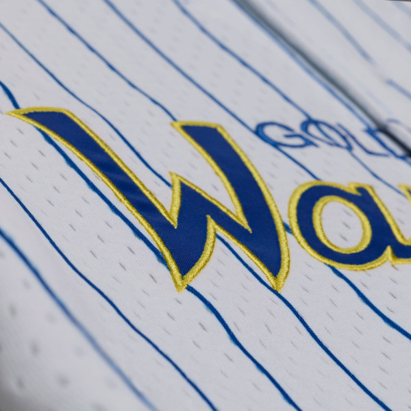 Джерси Golden State Warriors Mitchell & Ness White Head Coach Pinstripe Mesh Full-Button Baseball