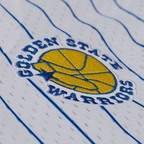 Джерси Golden State Warriors Mitchell & Ness White Head Coach Pinstripe Mesh Full-Button Baseball