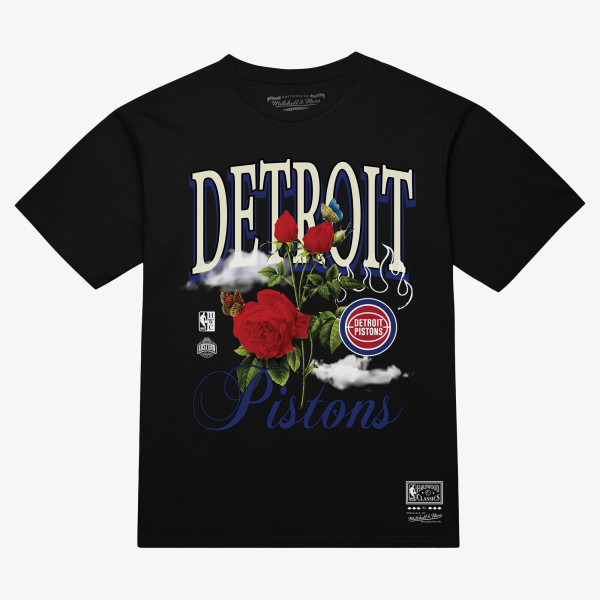 Unisex Detroit Pistons Mitchell & Ness Black Floral Graphic T-Shirt