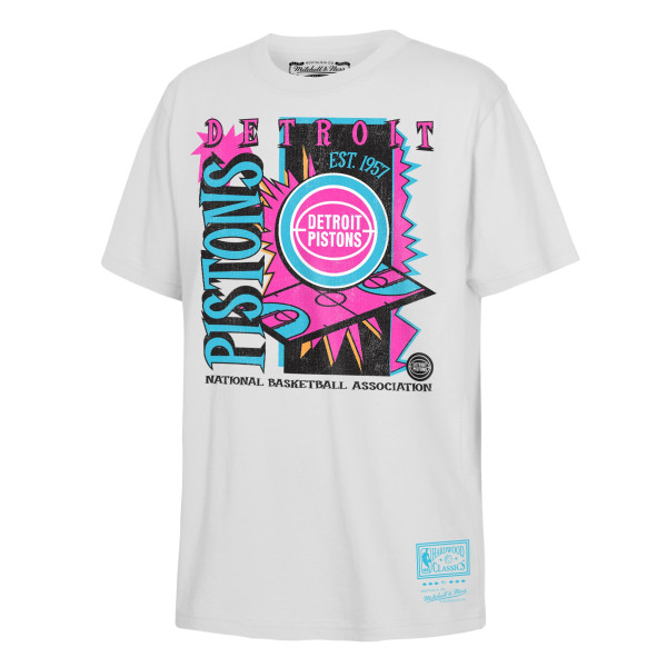 Подростковая Detroit Pistons Mitchell & Ness White Neon Court Shock T-Shirt