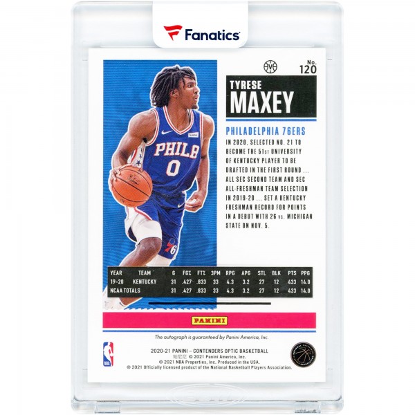 Tyrese Maxey Philadelphia 76ers Autographed 2020-21 Panini Contenders Optics Rookie Ticket #120 Rookie Card