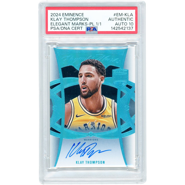 Карточка Klay Thompson Golden State Warriors Autographed 2024-25 Panini Eminence Elegant Marks Platinum #EM-KLA #1/1 PSA Authenticated Auto 10