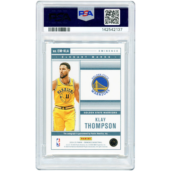 Карточка Klay Thompson Golden State Warriors Autographed 2024-25 Panini Eminence Elegant Marks Platinum #EM-KLA #1/1 PSA Authenticated Auto 10