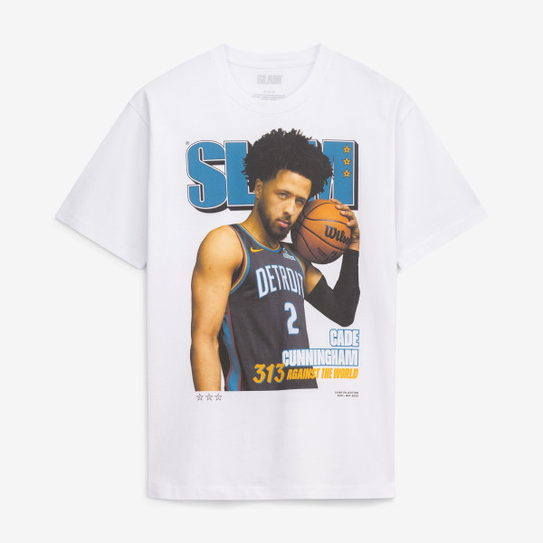 Unisex Detroit Pistons Cade Cunningham SLAM White Cover T-Shirt
