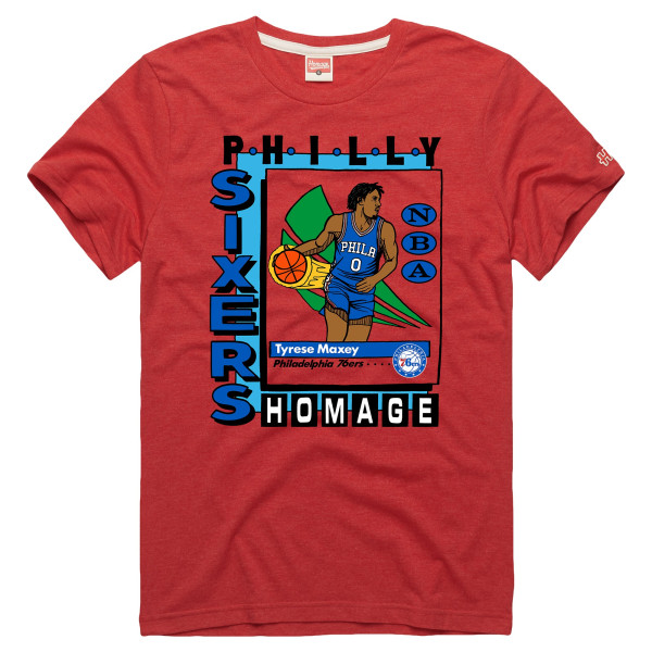 Футболка Unisex Philadelphia 76ers Tyrese Maxey Homage Red Topps Trading Card Tri-Blend