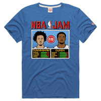 Unisex Detroit Pistons Jalen Duren & Cade Cunningham Homage Blue NBA Jam Tri-Blend T-Shirt