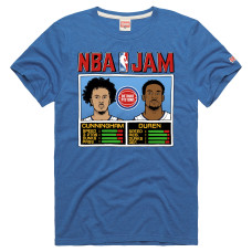 Unisex Detroit Pistons Jalen Duren & Cade Cunningham Homage Blue NBA Jam Tri-Blend T-Shirt