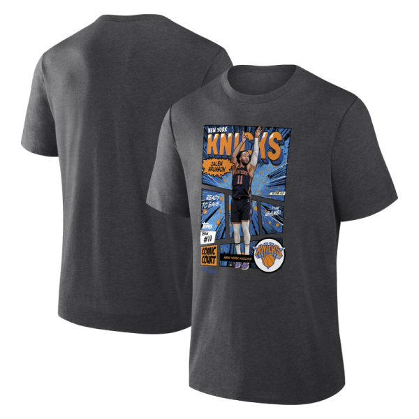Футболка New York Knicks Jalen Brunson Charcoal Topps Comic Court Tri-Blend