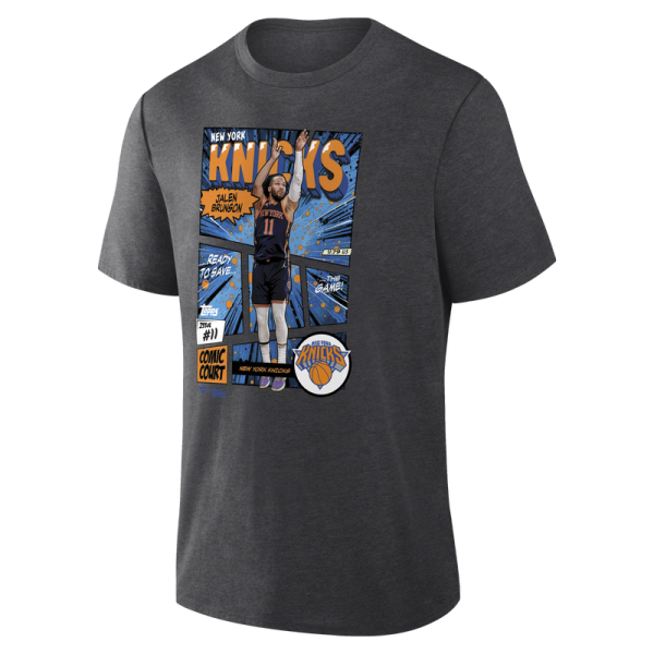 Футболка New York Knicks Jalen Brunson Charcoal Topps Comic Court Tri-Blend