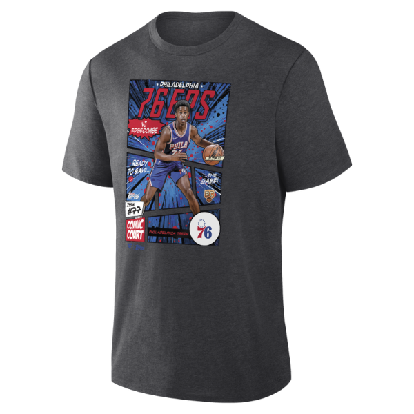 Футболка Philadelphia 76ers VJ Edgecombe Charcoal Topps Comic Court Tri-Blend