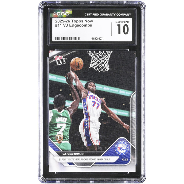 Карточка VJ Edgecombe Philadelphia 76ers 2025-26 Topps Now 34 Points Sets 76ers Rookie Record in NBA Debut #11 CGC Authenticated 10
