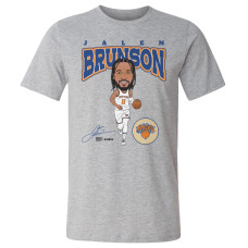 Футболка New York Knicks Jalen Brunson 500 Level Heather Gray Hardwood Comic