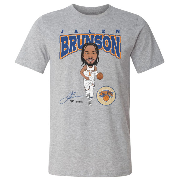 Футболка New York Knicks Jalen Brunson 500 Level Heather Gray Hardwood Comic