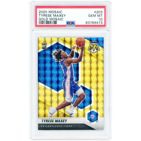 Карточка Tyrese Maxey Philadelphia 76ers 2020-21 Panini Mosaic Gold Mosaic Prizm #203 #7/10 PSA Authenticated 10