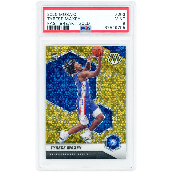Карточка Tyrese Maxey Philadelphia 76ers 2020-21 Panini Mosaic Fast Break Gold Prizm #203 #8/10 PSA Authenticated 9
