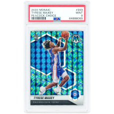 Карточка Tyrese Maxey Philadelphia 76ers 2020-21 Panini Mosaic Peacock Choice Prizm #203 PSA Authenticated 9