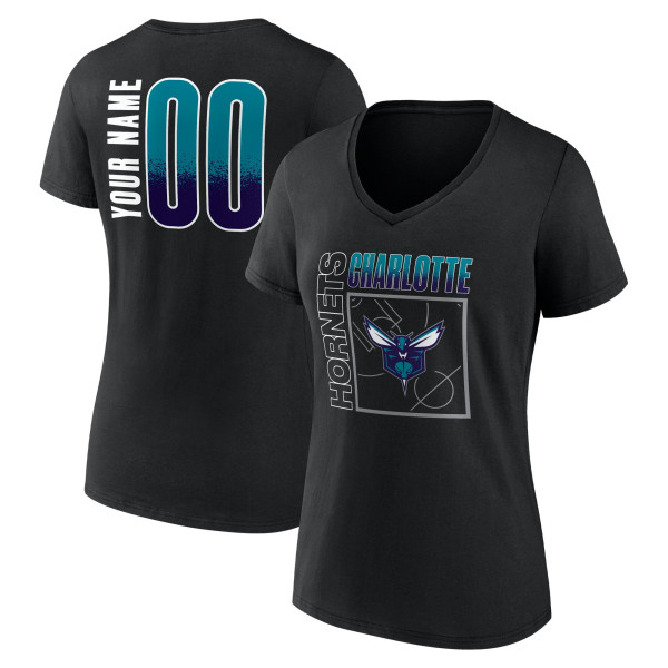 Женская Именная футболка Charlotte Hornets Black Home Court Pop Name & Number V-Neck